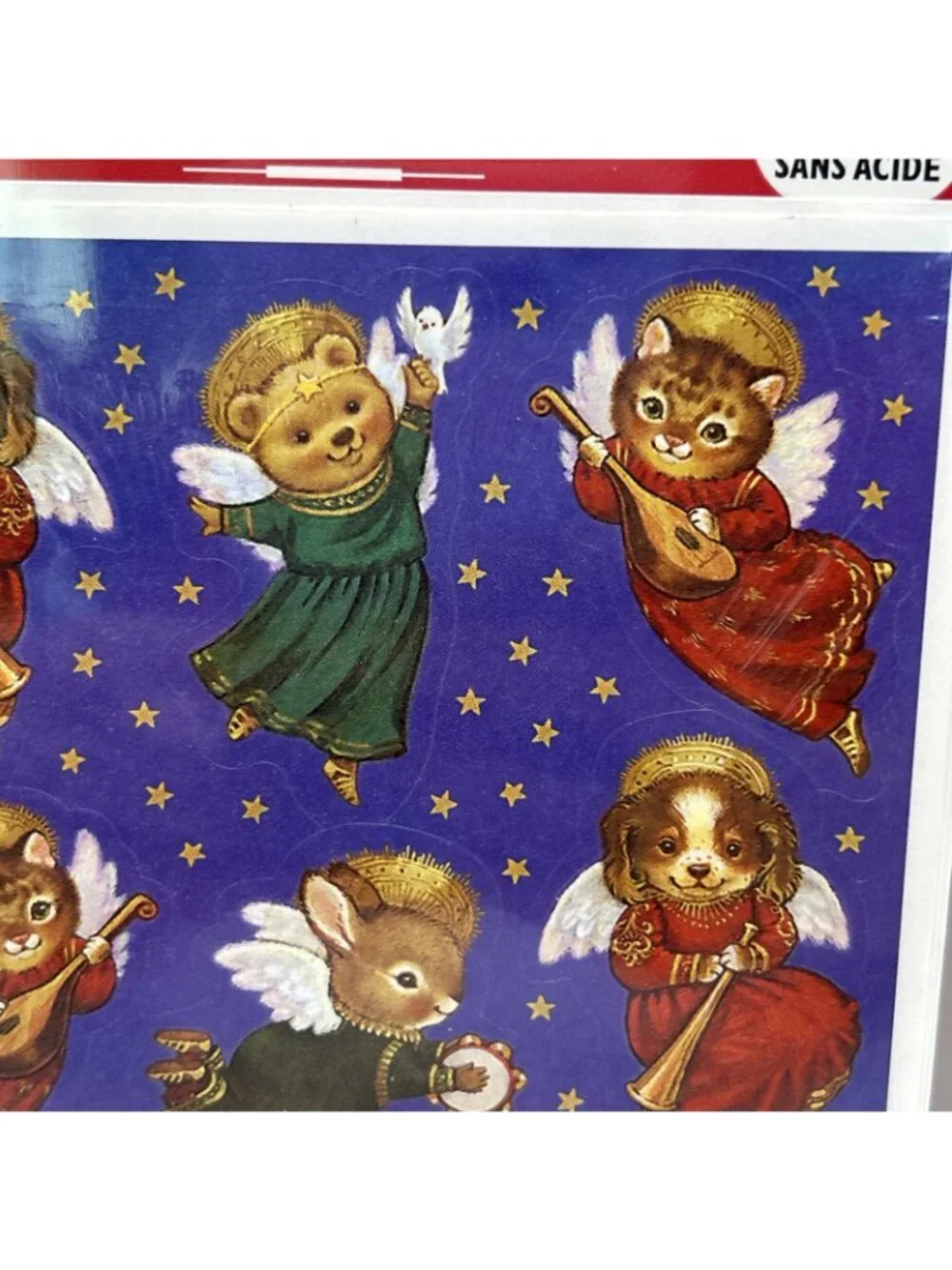 Vintage Set of 9 Sheets Hallmark Adorable Animal Angels Minstrels Stickers NIP
